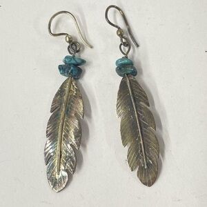 Sterling Silver Feather Earrings w/Turquoise